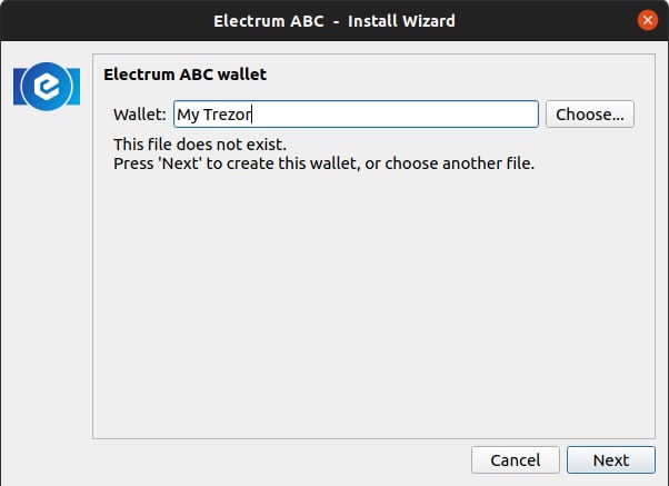 Install Wizard - Create Trezor wallet